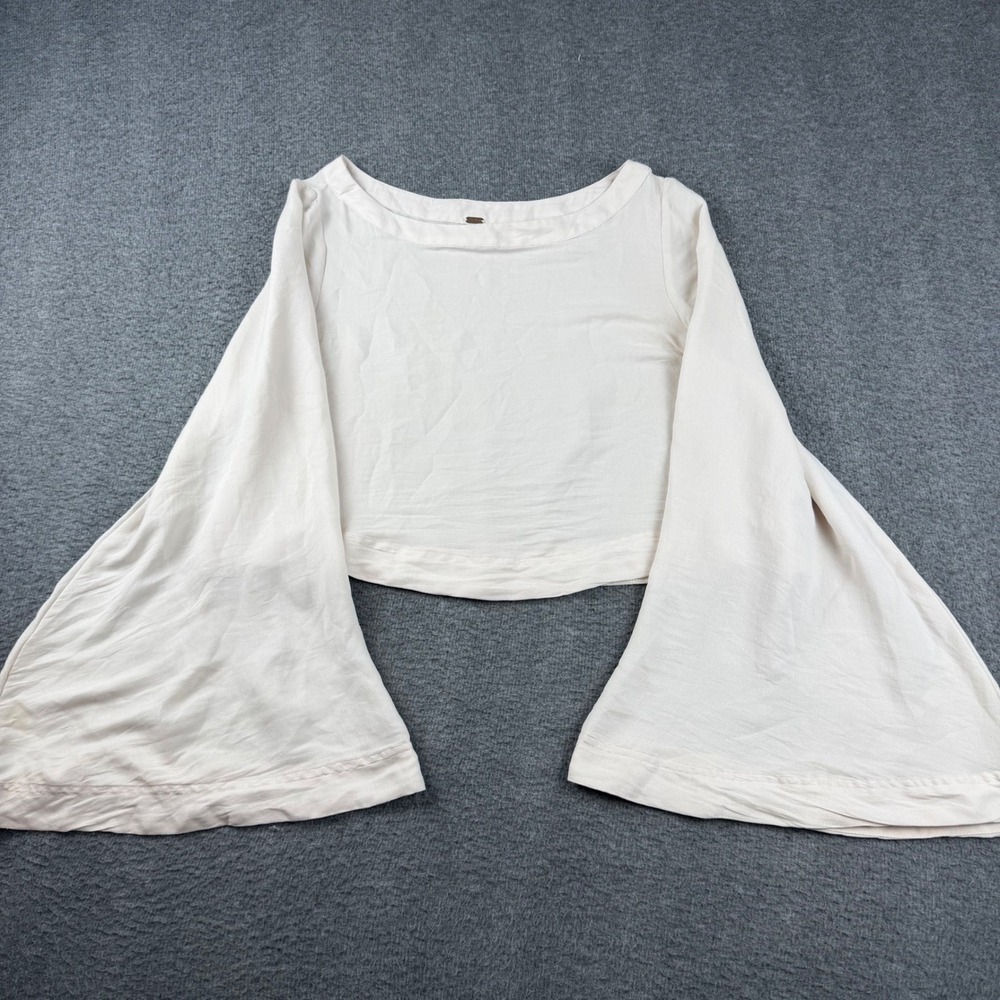 Free People Bell Sleeve Blouse Women's Small Cream Cropped Boho Top